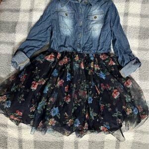denim and floral dress